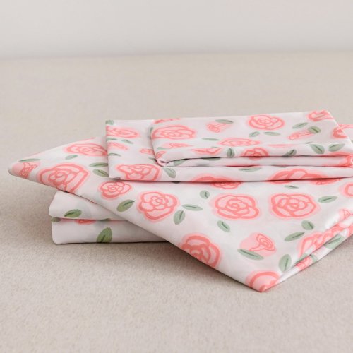 Deluxe King Size 6 Pieces Soft Quality Korean Style, Duvet Cover Set Pink Rose - BusDeals