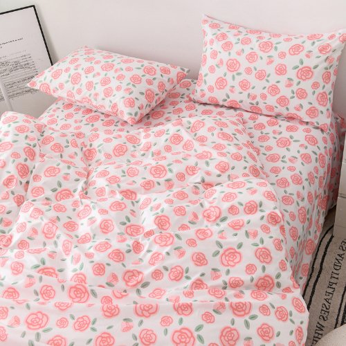 Deluxe King Size 6 Pieces Soft Quality Korean Style, Duvet Cover Set Pink Rose - BusDeals