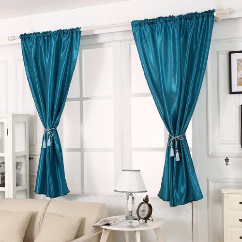 Elegant tulle, Short window curtain set of 2 pieces with 2 holder Aquamarine color with 2 free curtain holder - BusDeals