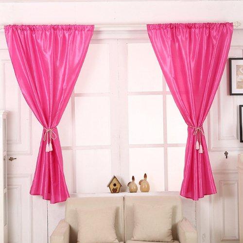 Elegant tulle, Short window curtain set of 2 pieces with 2 holder pink color with 2 free curtain holder - BusDeals