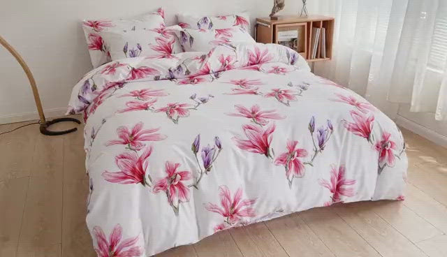 Without filler 4 pieces single size, Pink floral design, Bedding Set