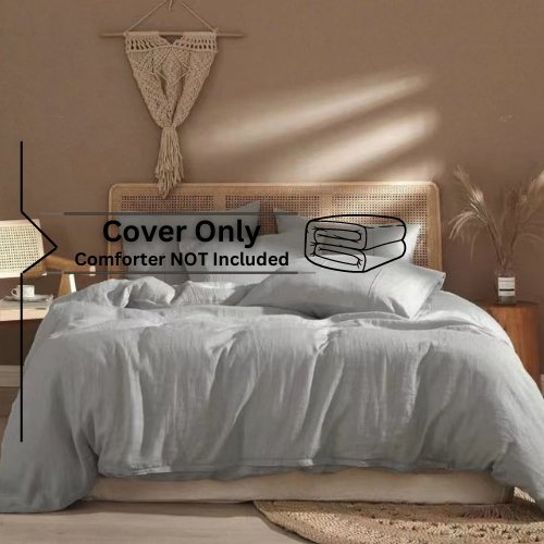 Faux Linen King size 6 Pieces Duvet (Comforter) Cover Set, Plain Gray color. - BusDeals
