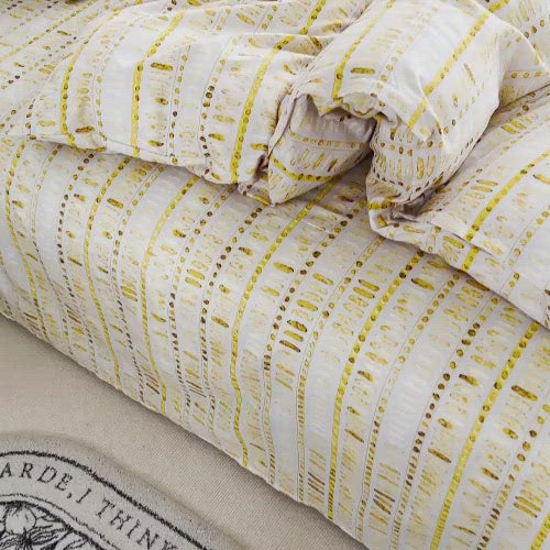 Single size 4 pieces Bedding Set without filler, Yellow Color Candy Stripe Design -BusDeals Today