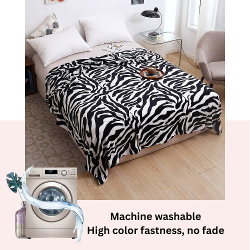 Fleece Blanket 200*230cm Super Soft Throw Black and White Zebra Design. - BusDeals