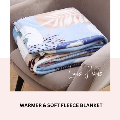 Fleece Blanket 200*230cm Super Soft Throw Blue Color with Lovely Leaf Design. - BusDeals