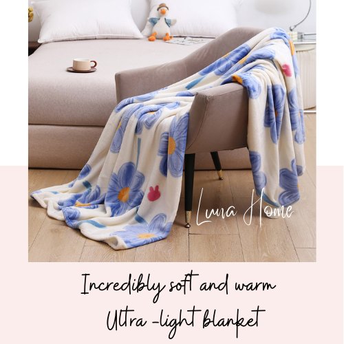 Fleece Blanket 200*230cm Super Soft Throw Blue Floral Design. - BusDeals