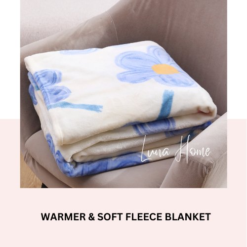 Fleece Blanket 200*230cm Super Soft Throw Blue Floral Design. - BusDeals