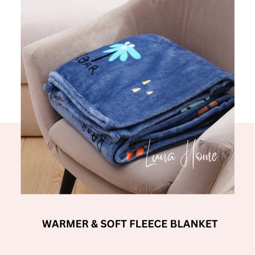 Fleece Blanket 200*230cm Super Soft Throw Dino Design, Blue Color. - BusDeals