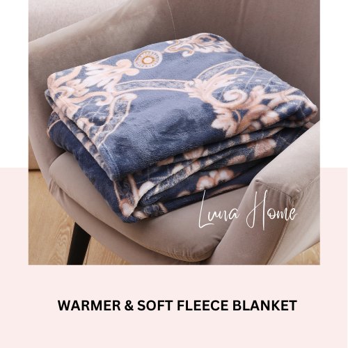 Fleece Blanket 200*230cm Super Soft Throw Elegant Bohemia Design, Gray-Blue Color. - BusDeals