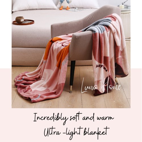 Fleece Blanket 200*230cm Super Soft Throw Geometric Design, Old Rose Color. - BusDeals