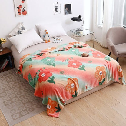 Fleece Blanket 200*230cm, Super Soft Throw Peach Floral Design. - BusDeals