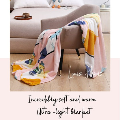 Fleece Blanket 200*230cm Super Soft Throw Pink Color with Teddy. - BusDeals