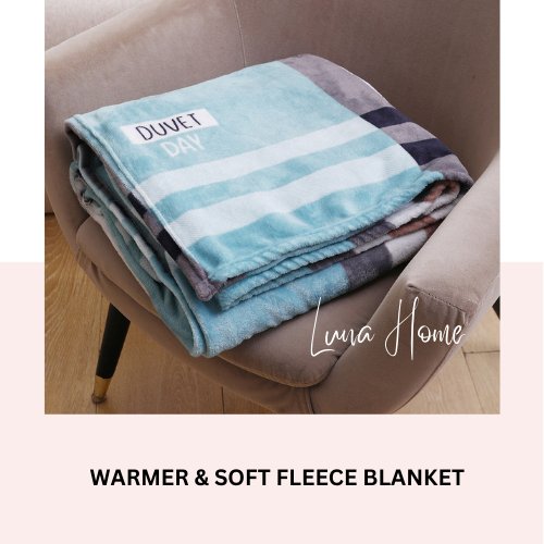 Fleece Blanket 200*230cm Super Soft Throw Simple Checks Design, Blue Color. - BusDeals