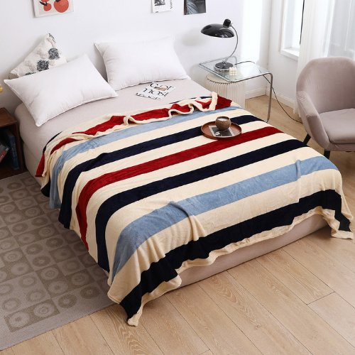 Fleece Blanket 200*230cm Super Soft Throw Striped Design. Red, Gray, Blue. - BusDeals