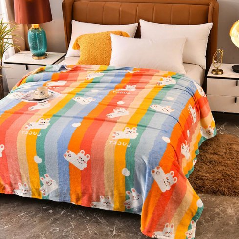 Fleece blanket, Multi-Color Stripe Design - BusDeals