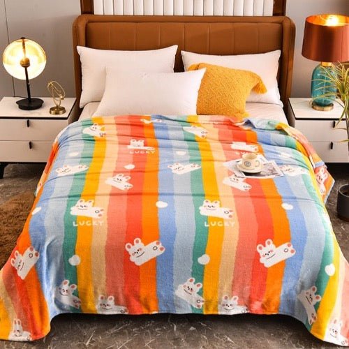 Fleece blanket, Multi-Color Stripe Design - BusDeals