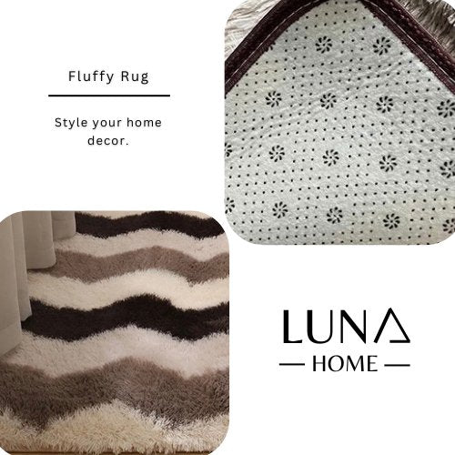 Fluffy Shag Fur Floor Carpet, Zigzag Brown Color. - BusDeals