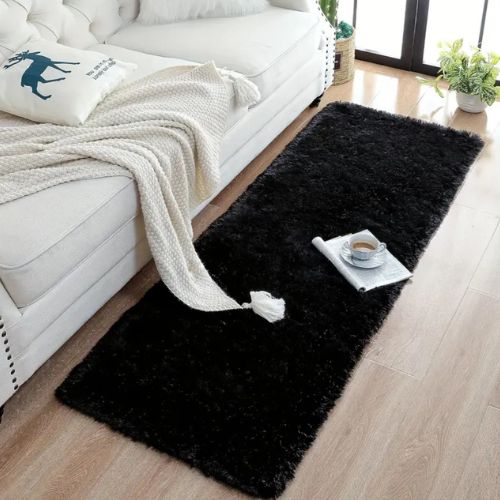 Fluffy Shag Fur Floor Rug, Black Color. - BusDeals