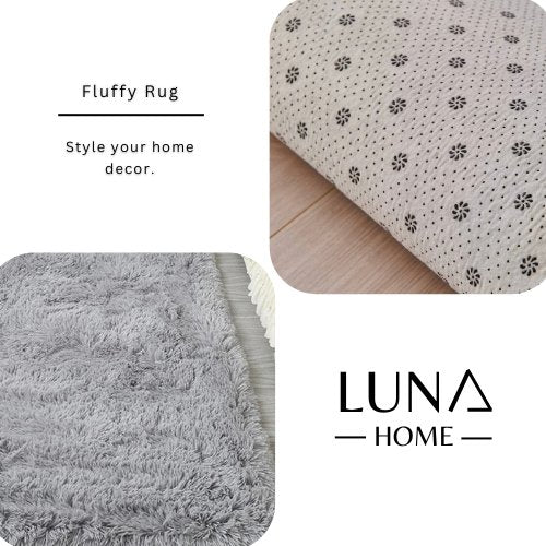 Fluffy Shag Fur Floor Rug, Light Gray Color. - BusDeals