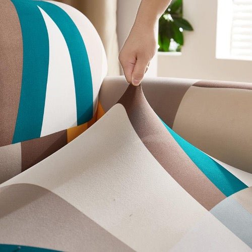 Four Seater Geometric Design Brown Color, Stretchable Sofa Cover. - BusDeals