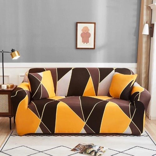 Four Seater Rhombs Design Orange Color, Stretchable Sofa Cover. - BusDeals