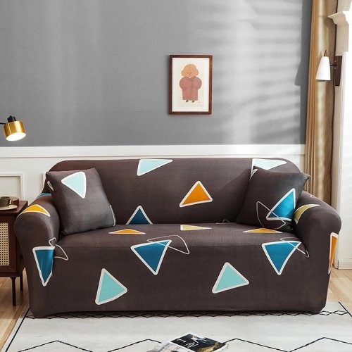 Four Seater Stretchable Sofa Cover, Geometric Design Dark Brown Color. - BusDeals