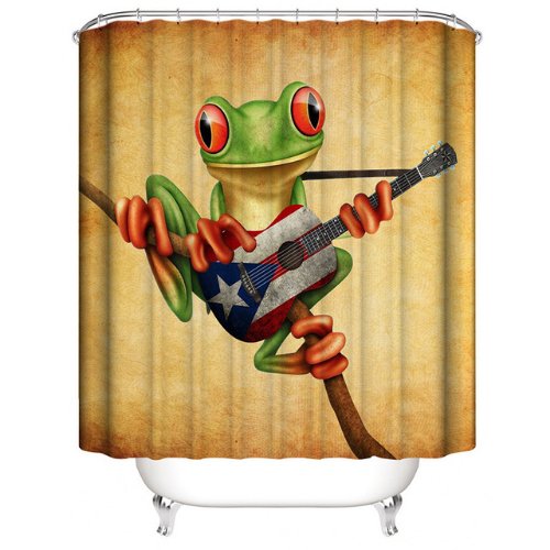Green Frog Design, Shower Curtain with 12 Hooks. - BusDeals