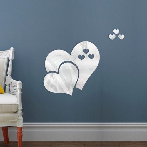 Heart shape 3D mirror wall sticker home decoration, Silver - BusDeals