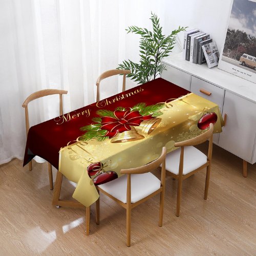High quality christmas table linen cloth, Gold bell design - BusDeals