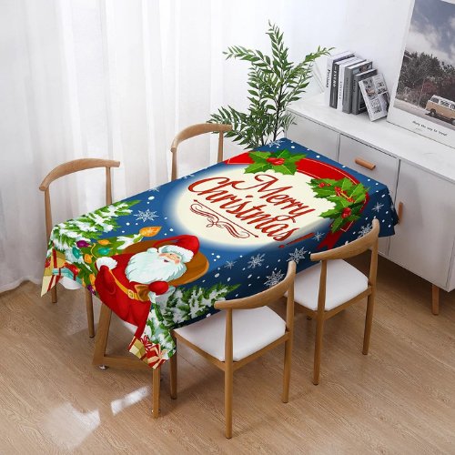 High quality christmas table linen cloth, Santa claus design blue color - BusDeals
