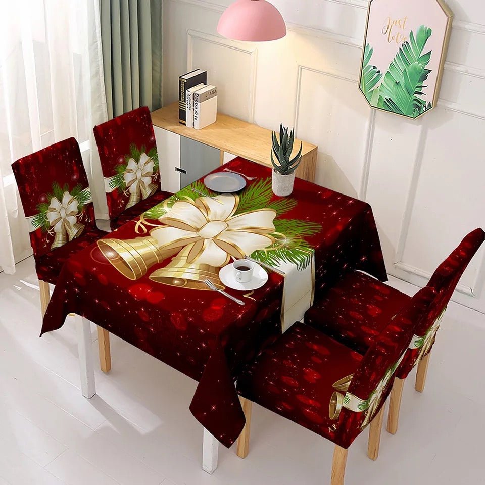 High quality christmas table linen cloth with 4 chair covers, Christmas bell design - BusDeals