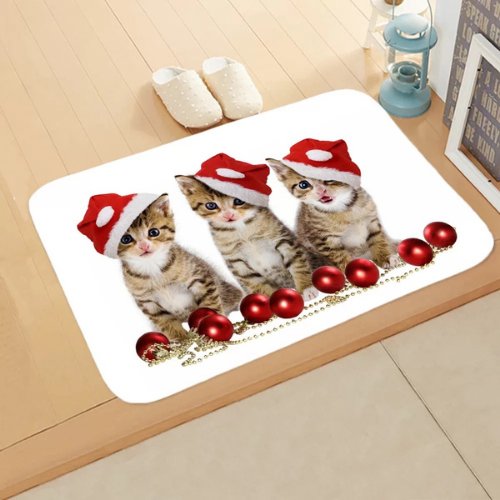 Home floor mat cute cat christmas design, White color - BusDeals
