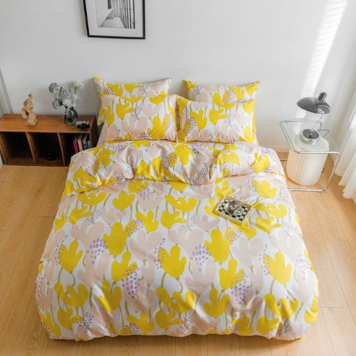 King size 6 pieces, Bedding set without Filler Art design Orange and Basque Flowers. - BusDeals
