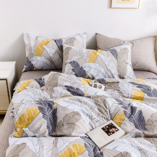 King size 6 pieces Bedding Set without filler, Beautiful Leaves Design - BusDeals