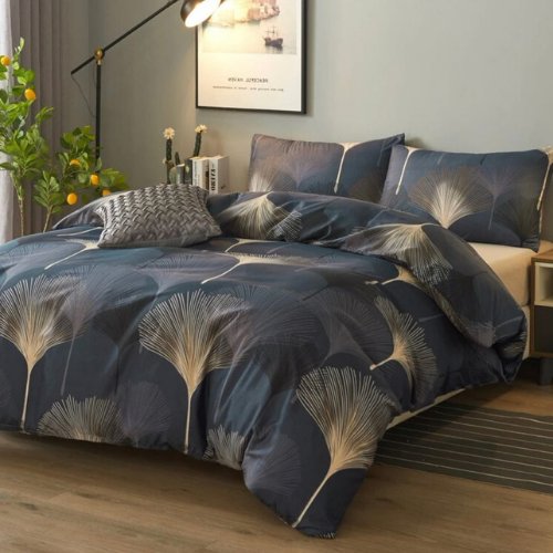 King size 6 pieces Bedding Set without filler, Elegant Leaves Design - BusDeals