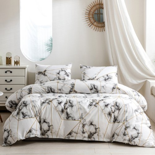 King size 6 pieces Bedding Set without filler, Geometric Marble Design - BusDeals