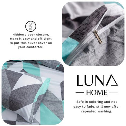 King size 6 pieces Bedding Set without filler, Light Blue Geometric Design - BusDeals