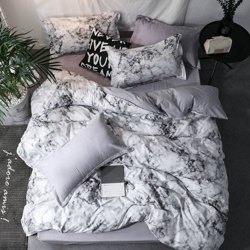 King size 6 pieces Bedding Set without filler, Marble Design Grey Color - BusDeals