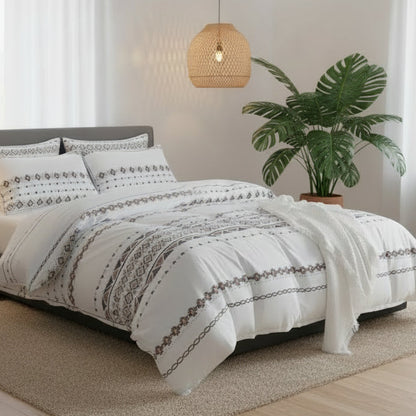 King Size 6 Pieces Bedding Set Without Filler, White Color Simple Elegant Design - BusDeals