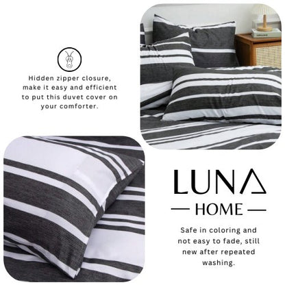 King Size 6 pieces, Black Stripe Design Bedding set. - BusDeals