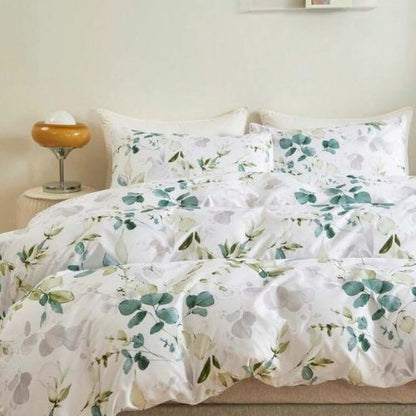 King Size 6 pieces, Green Leaves Design Bedding set. - BusDeals