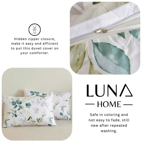 King Size 6 pieces, Green Leaves Design Bedding set. - BusDeals