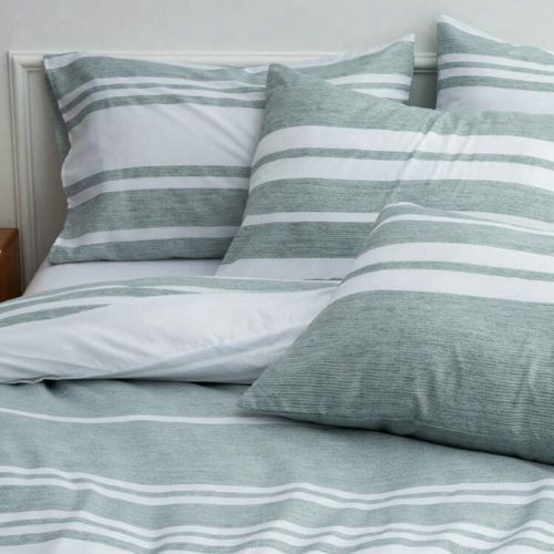 King Size 6 pieces, Green Stripe Design Duvet cover set. - BusDeals