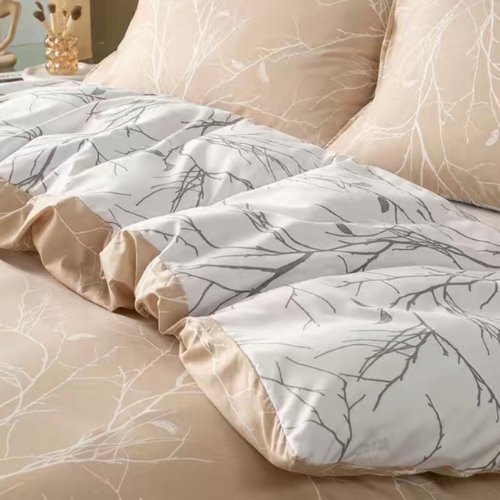 King Size 6 Pieces, Reversible Duvet Cover Set, Pine Brown Color, Twigs Design - BusDeals