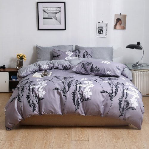 King Size 6 Pieces set, Reversible Modern Gray color Bedding Set Without Filler. - BusDeals