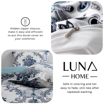 King size 6 pieces without filler, Bohemia design navy color, Bedding Set - BusDeals
