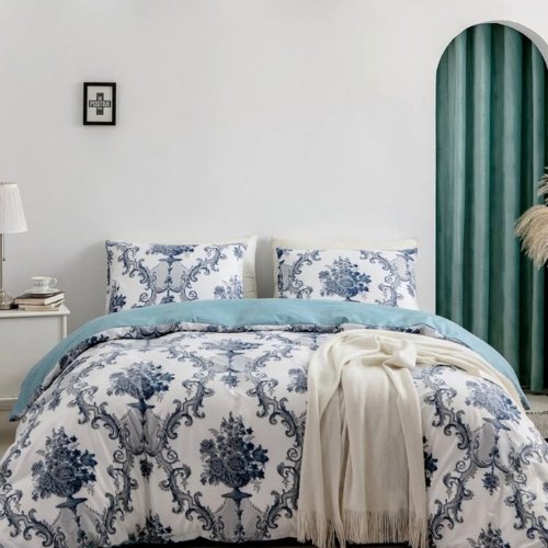 King size 6 pieces without filler, Bohemia design navy color, Bedding Set - BusDeals