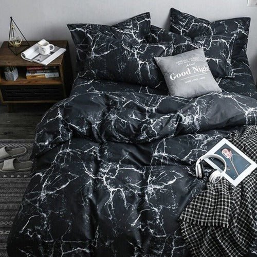 King size bedding set of 6 pieces, Black Marble design. - BusDeals