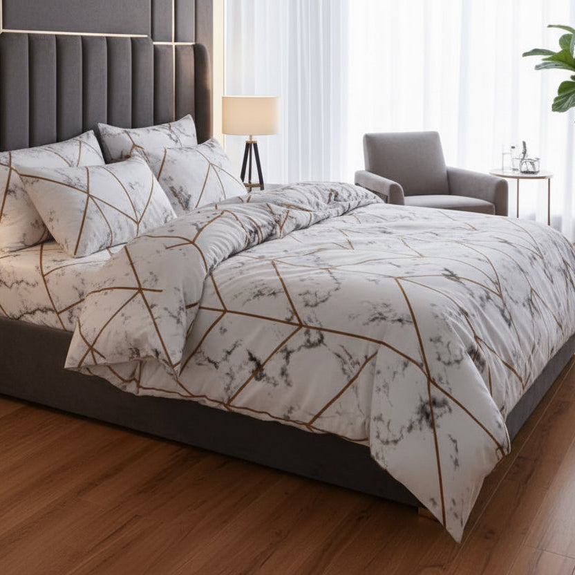 King size bedding set of 6 pieces, Marble design. - BusDeals