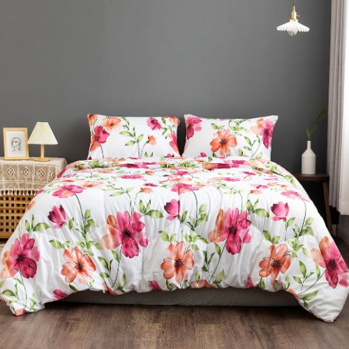 King Size Comforter set of 4 pieces, Floral design cloud white color - BusDeals